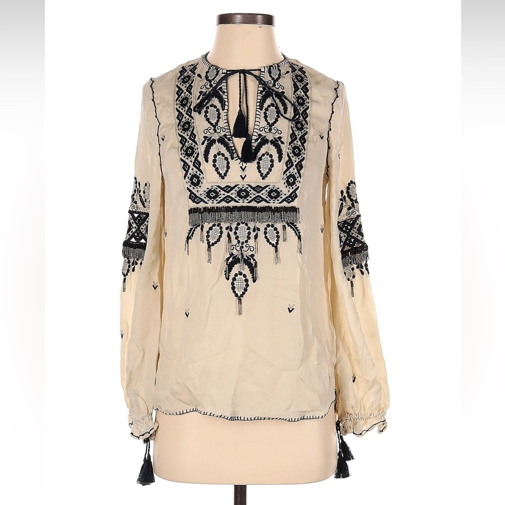 Haute Hippie Detailed Beaded Long Sleeve Silk Top